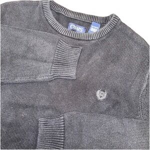 Vintage Chaps Black Cotton Ribbed Knit Fisherman Crewneck Sweater Men's XL‎